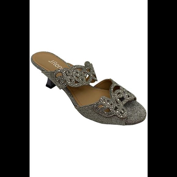 J. Renee Women's Francie Dance Glitter 2 Band Heels Pewter Glitter - Medium - Picture 1 of 3
